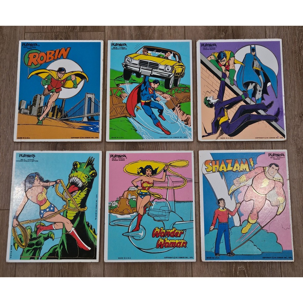 Playskool DC Comics Puzzles Set 6 Kids OS Multi Good Vintage 1970s Superheroes